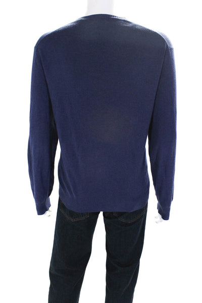 Calvin Klein Mens Cotton Long Sleeve Ribbed V-Neck Pullover Sweater Blue Size L