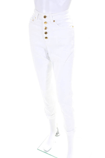 Michael Kors Womens Denim Button-Up High-Rise Cuffed Skinny Jeans White Size 6