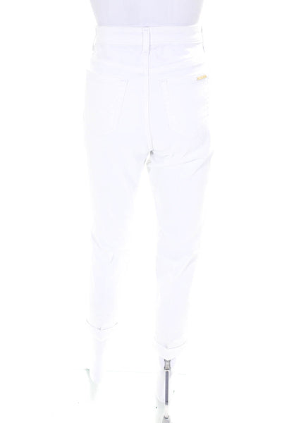 Michael Kors Womens Denim Button-Up High-Rise Cuffed Skinny Jeans White Size 6