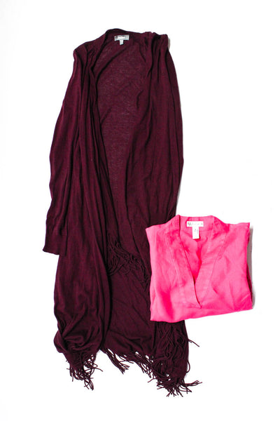 Neiman Marcus Women Linen Tunic Blouse Cotton Fringe Cardigan Pink Size S M Lot2