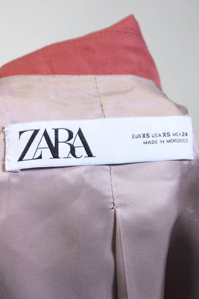 Zara Womens Open Front Blazer Jacket Pink Cotton Size Extra Small