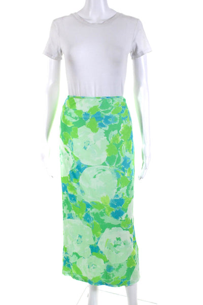 Sabo Womens Abstract Print Mesh Midi Straight Skirt Blue Green Size Medium