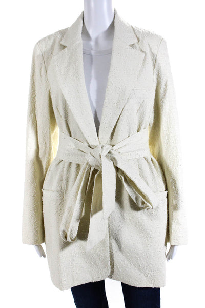 BOA. Womens Textured Twill Belted Long Peacoat Ivory Cotton Size Medium