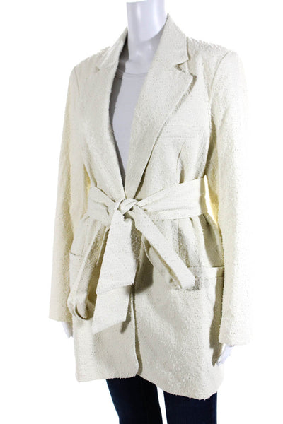 BOA. Womens Textured Twill Belted Long Peacoat Ivory Cotton Size Medium