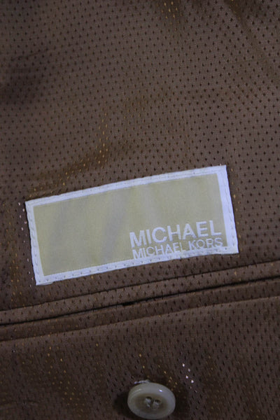Michael Michael Kors Mens Silk Plaid Three Button Blazer Beige Size 44 Long