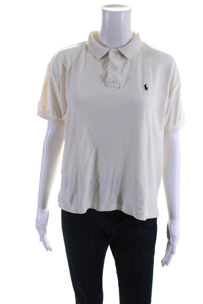 Ralph Lauren Womens Short Sleeved Button Down V Neck Polo Shirt Cream Size L