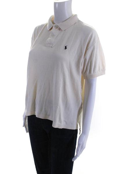 Ralph Lauren Womens Short Sleeved Button Down V Neck Polo Shirt Cream Size L