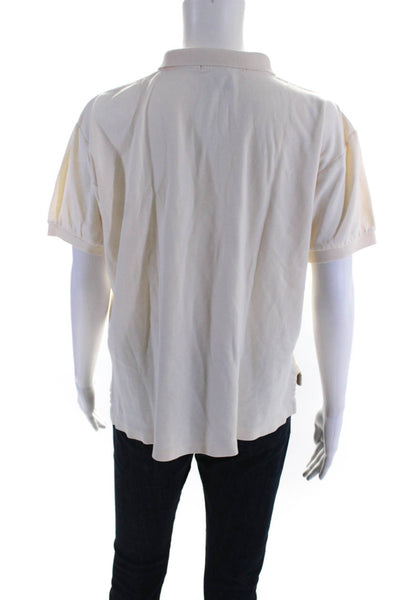 Ralph Lauren Womens Short Sleeved Button Down V Neck Polo Shirt Cream Size L