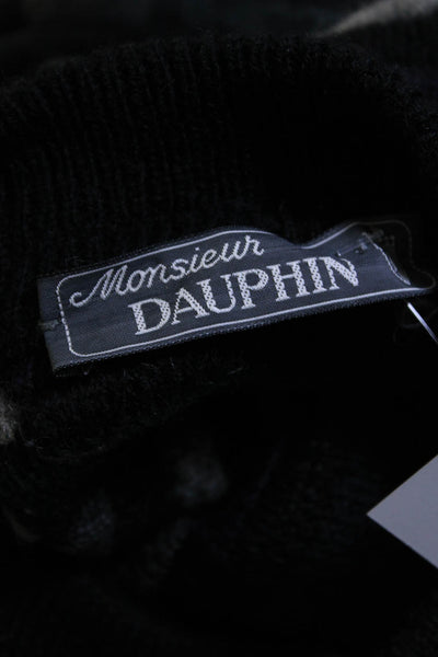 Monsieur Dauphin Womens Thick Knit Crew Neck Pullover Sweater Black Gray Size 52