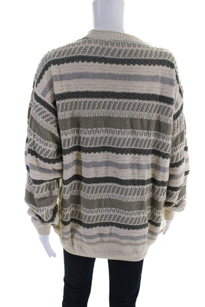 Ermenegildo Zegna Womens Stripe Crew Neck Long Sleeve Sweater Cream Green Size L