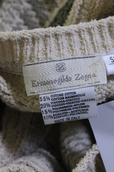 Ermenegildo Zegna Womens Stripe Crew Neck Long Sleeve Sweater Cream Green Size L