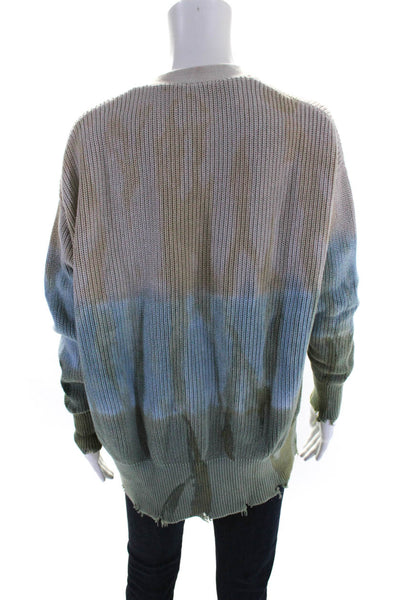 YFB Womens Abstract Ombre Knit V Neck Cardigan Sweater Blue Green Beige Size M/L