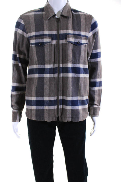 Wallace & Barnes Mens Check Flannel Full Zip Jacket Brown Blue Size Small