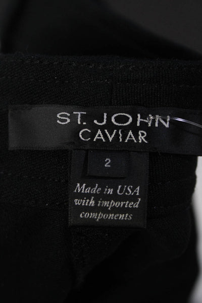 St. John Caviar Womens Mid Rise Slim Leg Twill Pants Black Cotton Size 2