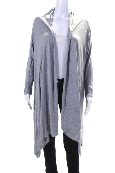 DKNY Womens Long Open Front Waterfall Cardigan Sweater Gray Silk Size Small