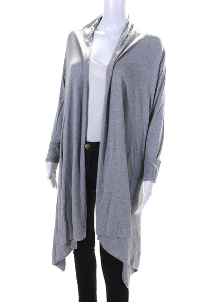 DKNY Womens Long Open Front Waterfall Cardigan Sweater Gray Silk Size Small