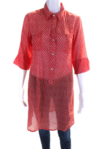 Delfina Womens Tear Drop Print Side Split Tunic Shirt Blouse Red Size Medium