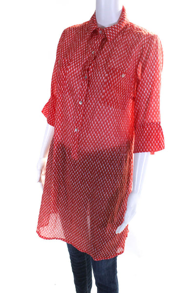 Delfina Womens Tear Drop Print Side Split Tunic Shirt Blouse Red Size Medium