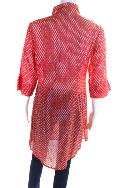 Delfina Womens Tear Drop Print Side Split Tunic Shirt Blouse Red Size Medium