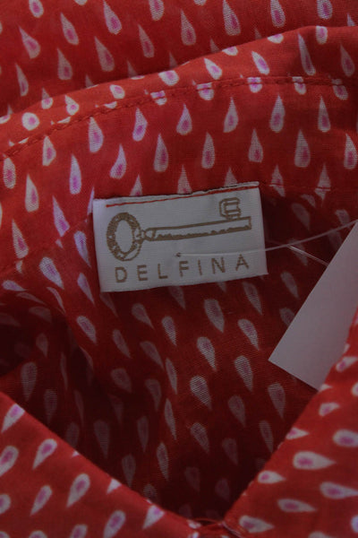 Delfina Womens Tear Drop Print Side Split Tunic Shirt Blouse Red Size Medium