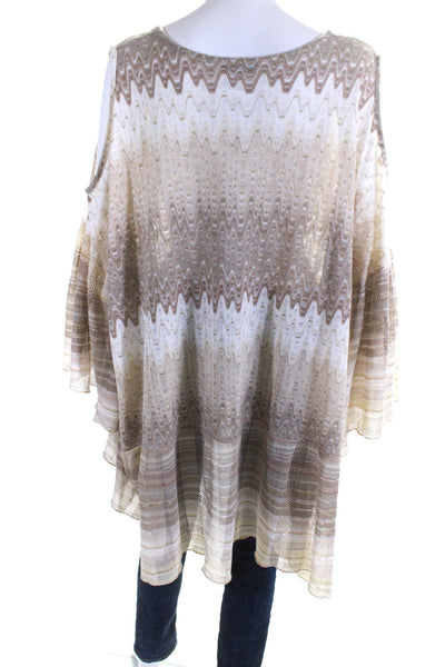 Pho Womens Metallic Knit Lace Up V Neck Bat Wing Tunic Blouse Brown One Size