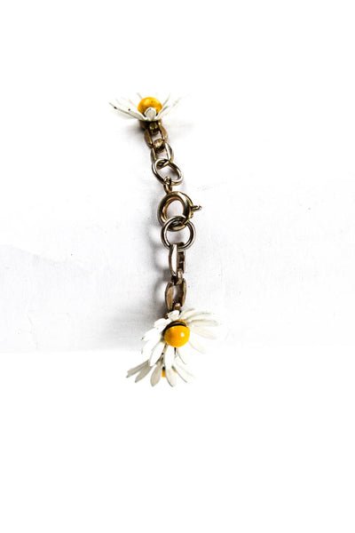 Designer Womens Vintage Silver Enamel Daisy Chain Spring Ring Bracelet