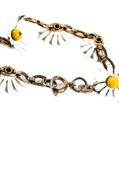 Designer Womens Vintage Silver Enamel Daisy Chain Spring Ring Bracelet