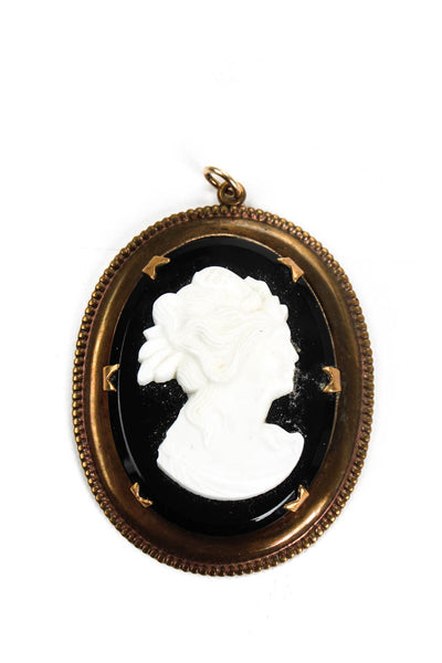 Designer Womens Vintage 14kt Gold Plated Sardonyx Stone Carved Cameo Pendant