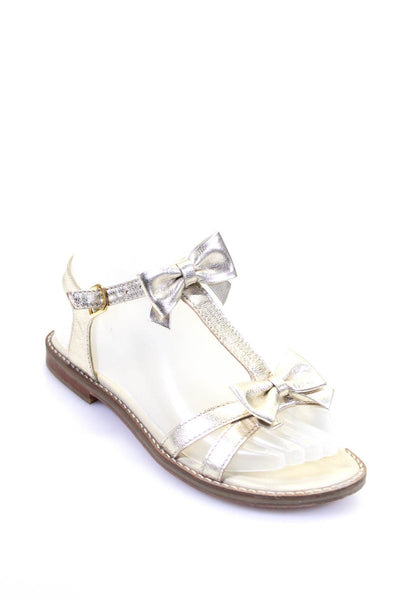Michael Pasinkoff Womens Metallic Leather Bow Flat Ankle Strap Sandals Gold 35 5