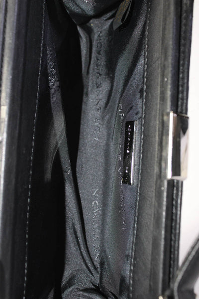 Adrienne Vittadini Womens Leather Trim Silver Tone Satchel Shoulder Handbag Blac