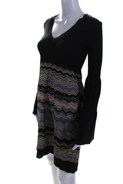 M Missoni Womens V Neck Long Sleeves A Line Sweater Dress Gray Wool Size 8