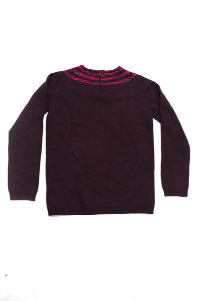 Jacadi Childrens Girls Metallic Knit Crew Neck Sweater Burgundy Wool Size 12