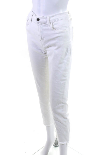 L'Agence Womens Cotton Color Button Distress Hem Straight Jeans White Size EUR25