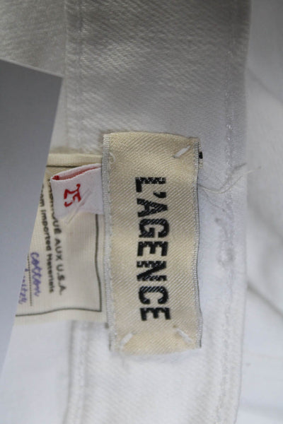 L'Agence Womens Cotton Color Button Distress Hem Straight Jeans White Size EUR25