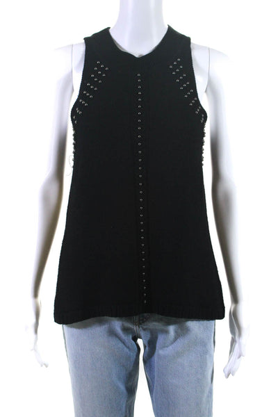 Ramy Brook Womens Merino Wool Studded Ribbed Sleeveless Knit Top Black Size XS