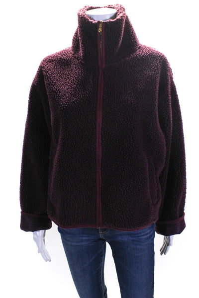 Varley Womens Faux Sherpa Turtleneck Full Zip Jacket Burgundy Size Large