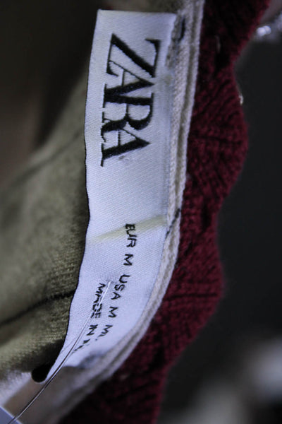 Zara Womens Embroidered Pinstripe Square Neck Shift Dress Ivory Maroon Medium