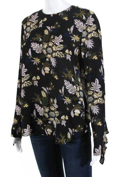 ALC Womens Surplice Back Long Sleeve Floral Top Blouse Black Pink Silk Size 6
