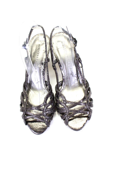 Adrianna Papell Womens Metallic Strappy Buckled Kitten Heels Silver Size 7.5