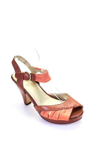Seychelles Womens Leather Colorblock Buckled Peep Toe Cone Heels Brown Size 6