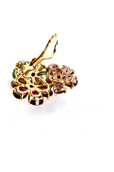 Designer Womens 14k Yellow Gold Glass Diamond Triple Flower Earrings