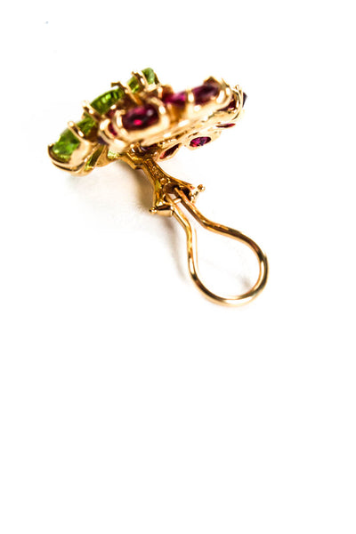 Designer Womens 14k Yellow Gold Glass Diamond Triple Flower Earrings