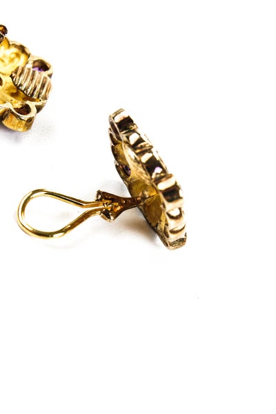 Designer Womens Gold Tone Sterling Silver Amethyst Citrine Square Earrings