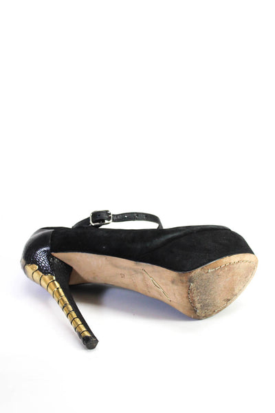 B Brian Atwood Womens Stiletto Platform Peep Toe Pumps Black Suede Size 5.5