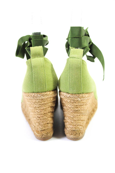 Christian Louboutin Womens Ankle Strap Espadrilles Pumps Green Canvas Size 36