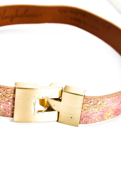 Leighelena Womens Pink Gold Metallic Leather Jigsaw Closure Wrap Bracelet