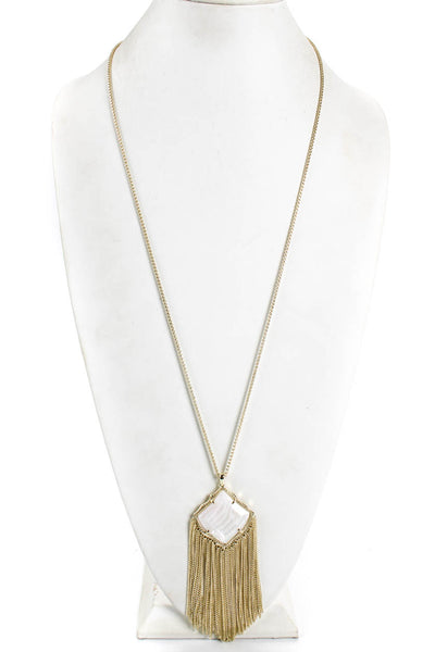 Kendra Scott Womens Gold Tone White Crystal Fringe Pendant Kingston Necklace