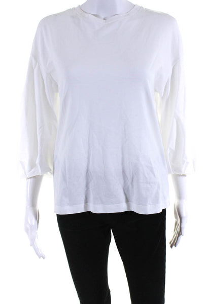 Fabiana Filippi Womens Cotton Jersey Knit 3/4 Bubble Sleeve Top White Size 3XS