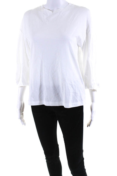 Fabiana Filippi Womens Cotton Jersey Knit 3/4 Bubble Sleeve Top White Size 3XS