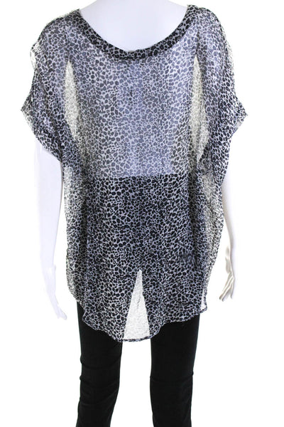 Joie Womens Short Sleeve Scoop Neck Leopard SIlk Shirt White Black Size Large
